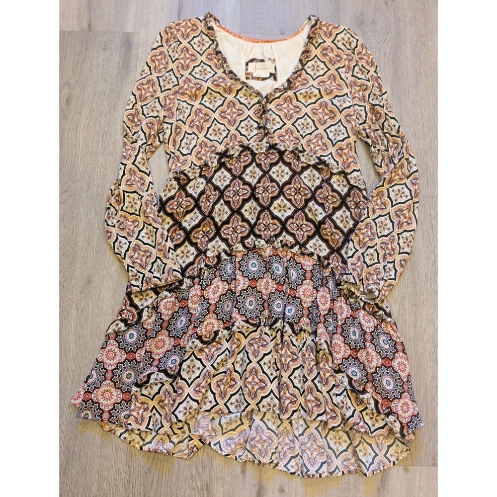 Anthropologie Tiered Mini Dress Women Medium Boho Beachy Retro Lagenlook Cottage